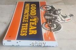 Rare 1930s Good Year Tires Double sided flange die cut porcelain enamel sign