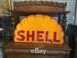 Rare. 1930s Shell Gasoline Clam Shell Double Sided Porcelain Sign 48 Inch