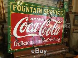 Rare. 1933 Coca Cola Double Sided Fountian Service Porcelain Sign. Huge Size