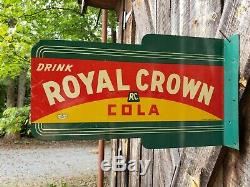 Rare 1936 Royal Crown Cola Flange Sign. Double Sided. 18inx10.75in. Original