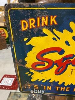 Rare 1941 SQUIRT Metal Double Sided Flange Sign SODA COLA GAS OIL 18 x 14