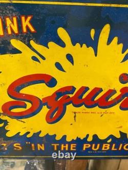 Rare 1941 SQUIRT Metal Double Sided Flange Sign SODA COLA GAS OIL 18 x 14