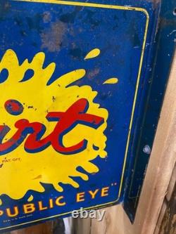 Rare 1941 SQUIRT Metal Double Sided Flange Sign SODA COLA GAS OIL 18 x 14