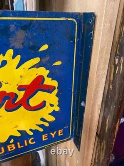 Rare 1941 SQUIRT Metal Double Sided Flange Sign SODA COLA GAS OIL 18 x 14