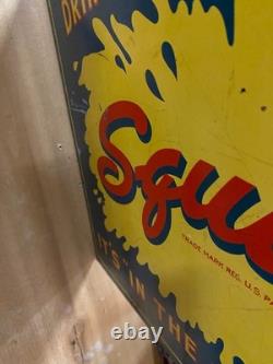 Rare 1941 SQUIRT Metal Double Sided Flange Sign SODA COLA GAS OIL 18 x 14
