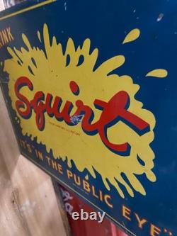 Rare 1941 SQUIRT Metal Double Sided Flange Sign SODA COLA GAS OIL 18 x 14