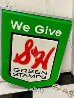 Rare 1960's Mint In Box 16''x13'' S & H Green Stamp Light Up Sign Dual-sided