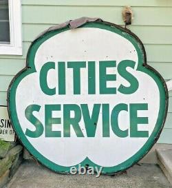 Rare 72 Porcelain Double Sided Cities Service Shamrock Gas Sign with Frame