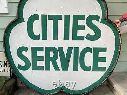 Rare 72 Porcelain Double Sided Cities Service Shamrock Gas Sign with Frame