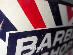 Rare Antique Embossed Enameled Flanged Double Sided Barber Shop Sign 24 by 12 in