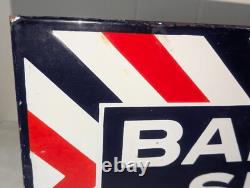 Rare Antique Embossed Enameled Flanged Double Sided Barber Shop Sign 24 by 12 in