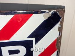 Rare Antique Embossed Enameled Flanged Double Sided Barber Shop Sign 24 by 12 in