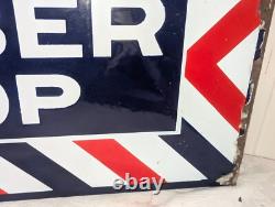 Rare Antique Embossed Enameled Flanged Double Sided Barber Shop Sign 24 by 12 in