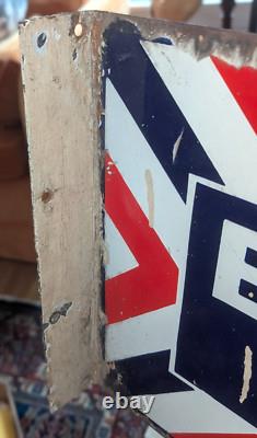 Rare Antique Embossed Enameled Flanged Double Sided Barber Shop Sign 24 by 12 in
