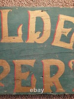 Rare Antique Wylde Creperie Wooden Double Sided Green & Gold Painted Trade Sign