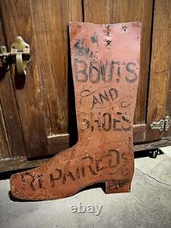 Rare Antique double sided metal boot makers trade sign Repair Shoes Americana