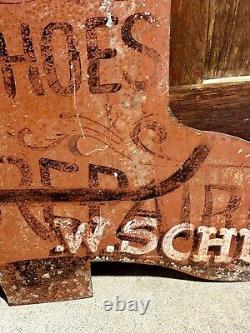 Rare Antique double sided metal boot makers trade sign Repair Shoes Americana