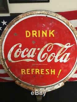 Rare Double Sided 1941 Coca Cola Lollipop Sign With Original Bracket. No Base