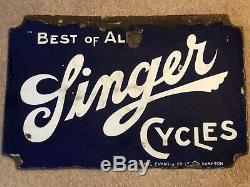 Rare Double Sided Small Original Bicycle Cycling Shop Enamel Sign Singer Cycles