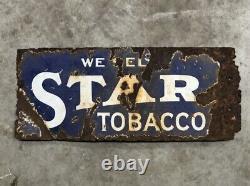 Rare EARLY Vintage STAR TOBACCO SIGN Double Sided PORCELAIN Cigarettes CIGARS