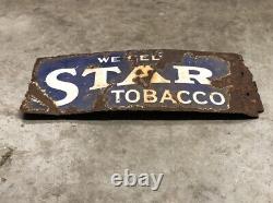 Rare EARLY Vintage STAR TOBACCO SIGN Double Sided PORCELAIN Cigarettes CIGARS