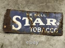 Rare EARLY Vintage STAR TOBACCO SIGN Double Sided PORCELAIN Cigarettes CIGARS