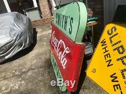 Rare HARD TO FIND DOUBLE -SIDED COCA-COLA FOUNTAIN SERVICE SIGN 60X 58X 5