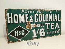 Rare Home & Colonial Tea Double Sided Enamel Sign Advertising