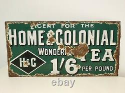 Rare Home & Colonial Tea Double Sided Enamel Sign Advertising