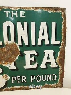 Rare Home & Colonial Tea Double Sided Enamel Sign Advertising