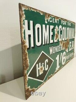 Rare Home & Colonial Tea Double Sided Enamel Sign Advertising