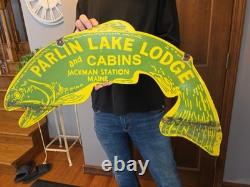 Rare Large Double-sided Vintage Parlin Lake Porcelain Sign 30x15