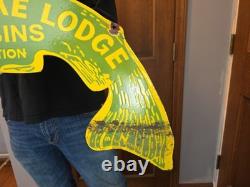 Rare Large Double-sided Vintage Parlin Lake Porcelain Sign 30x15