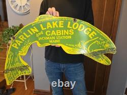 Rare Large Double-sided Vintage Parlin Lake Porcelain Sign 30x15