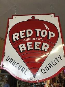 Rare Large Red Top Beer Double Sided Porcelain Sign Circa 1931