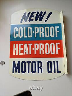 Rare Large Vintage Metal GULF Motor Oil Double Sided Flange Sign