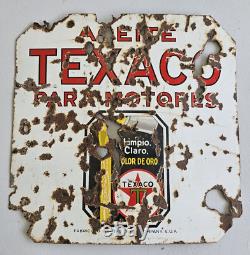 Rare ORIGINAL TEXACO MOTOR OIL 30x30 INCHES DOUBLE SIDED PORCELAIN SIGN Spanish