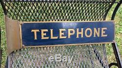 Rare Old British English Telephone Metal Sign Double Sided. Just Out Of Attic