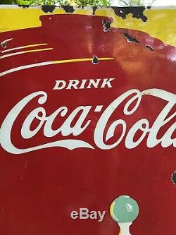Rare Original 1940s Double Sided Porcelain Coca Cola Soda Fountain Hanger Sign