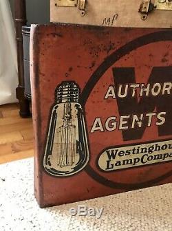 Rare Original 1955 Westinghouse Lamp Company Tin Double Sided Flange Sign Tin