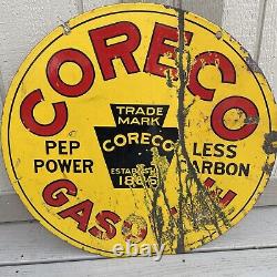 Rare Original Coreco Gasoline Double Sided Porcelain Sign Gas Oil Advertising