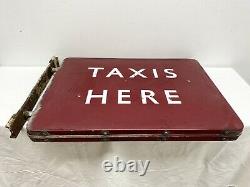 Rare Original Enamel Sign Double Sided TAXIS HERE British Railway Signage