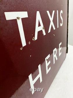 Rare Original Enamel Sign Double Sided TAXIS HERE British Railway Signage