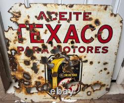 Rare Original Texaco Motor Oil 30x30 Inches Double Sided Porcelain Sign Spanish