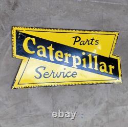 Rare Porcelain Caterpillar Enamel Sign 36x16 Inches Double Sided