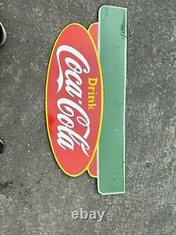 Rare Porcelain Coca-cola Enamel Sign 45 Inches Double Sided Die Cut