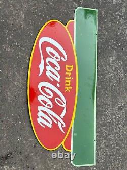 Rare Porcelain Coca-cola Enamel Sign 45 Inches Double Sided Die Cut