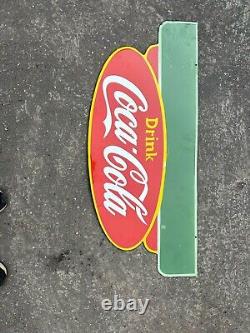 Rare Porcelain Coca-cola Enamel Sign 45 Inches Double Sided Die Cut