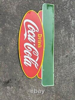 Rare Porcelain Coca-cola Enamel Sign 45 Inches Double Sided Die Cut