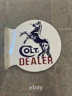 Rare Porcelain Colt Enamel Sign 24 Inches Double Sided With Flange
